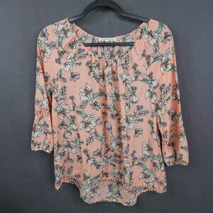 Copper Key Womens Top XS Peach Floral Sheer Coquette Romantic Flowy Timeless